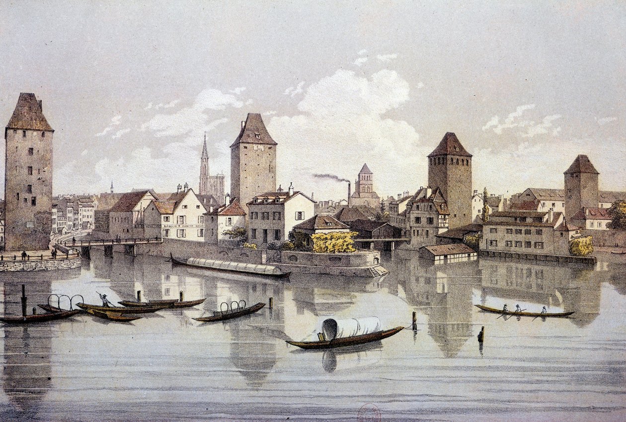 View of the city of Strasbourg on the Rhine. 19th century engraving Paris, B.N. بواسطة فنان غير معروف
