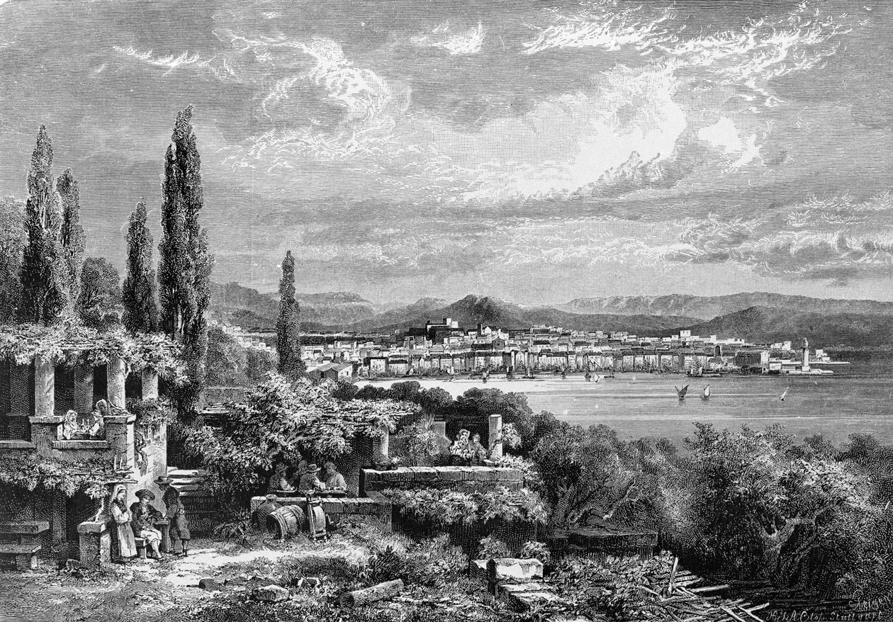 منظر لمدينة ترييستي (في الفترة النمساوية) ، نقش يعود إلى عام 1885 بواسطة فنان غير معروف