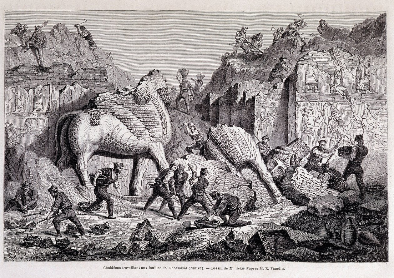 منظر لحفريات خورساباد (خنس آباد) (نينوى) - في الأسبوع الثاني ١٨٦١ "حول العالم". بواسطة فنان غير معروف