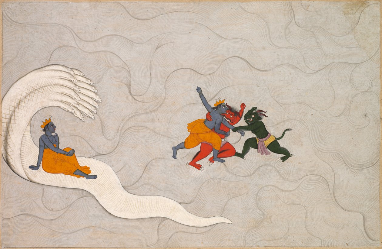 Vishnu Battles Madhu و Kaitabha ، من Markandeya Purana بواسطة فنان غير معروف