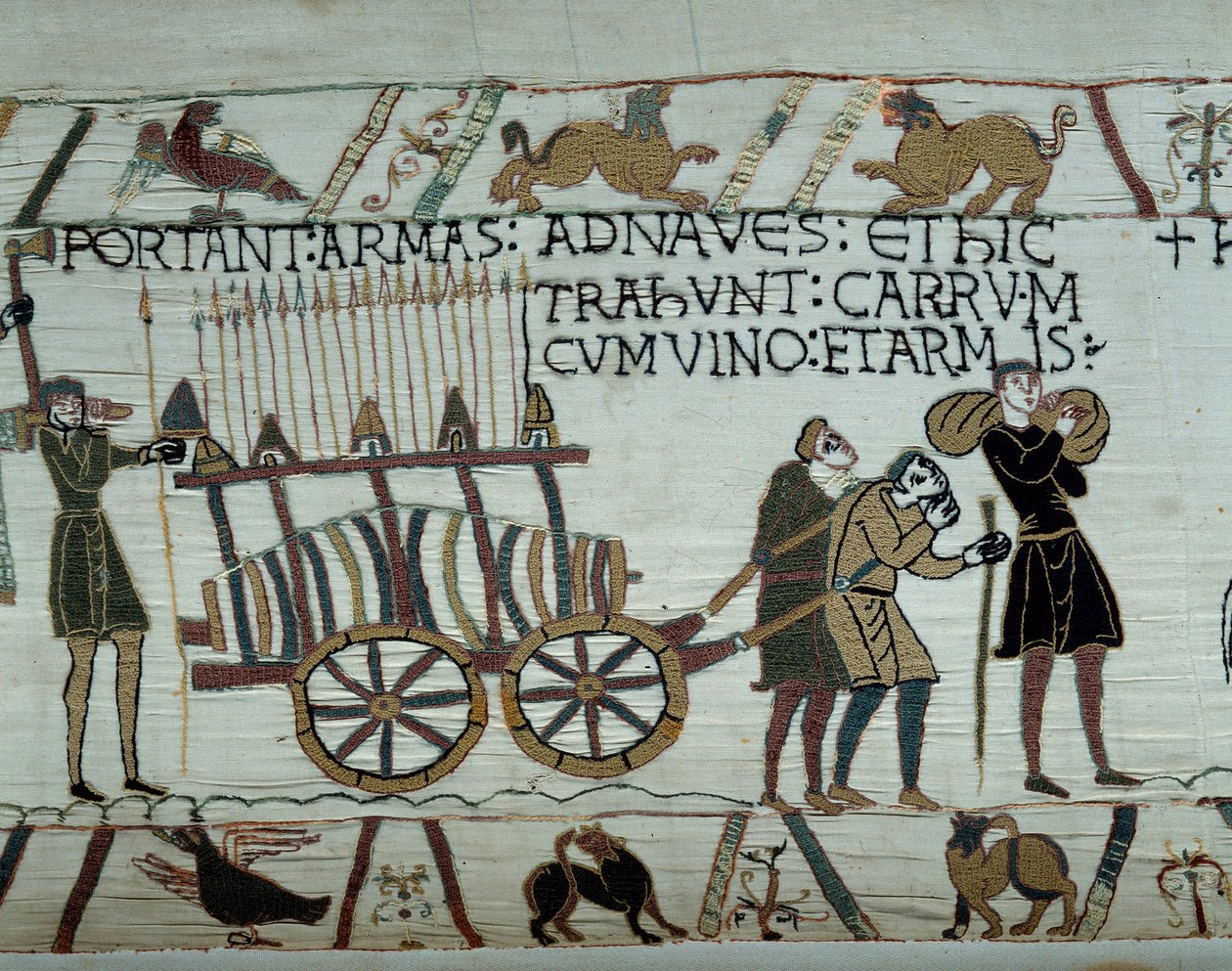 Weapons and wine are brought to the ships during the refuelling for the conquete of England by the fleets of William the Conquerant (1027-1087) in 1066 Detail of the tapestry of Bayeux or Embroidery of Queen Mathilde بواسطة فنان غير معروف