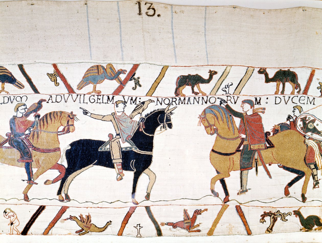 التقى وليام الأول الفاتح (1027-1087) بهارولد الثاني (1022-1066) ملك إنجلترا بعد تحريره. نسيج بايو ، المعروف بتطريز الملكة ماتيلد بواسطة فنان غير معروف