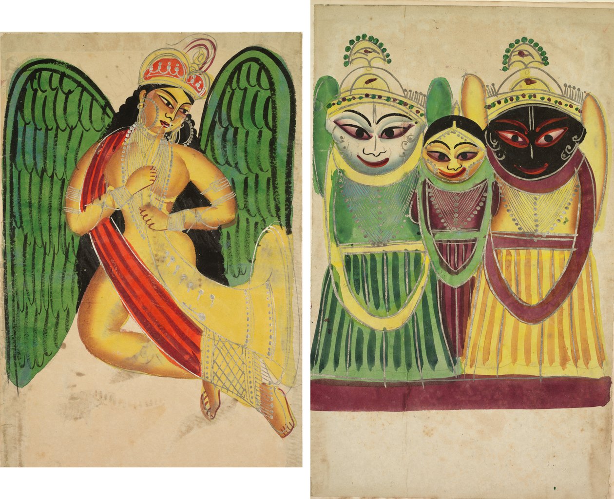 أبسارا مجنح بقرن (وجه) ؛ Jagannatha Trio (ظهر) بواسطة فنان غير معروف
