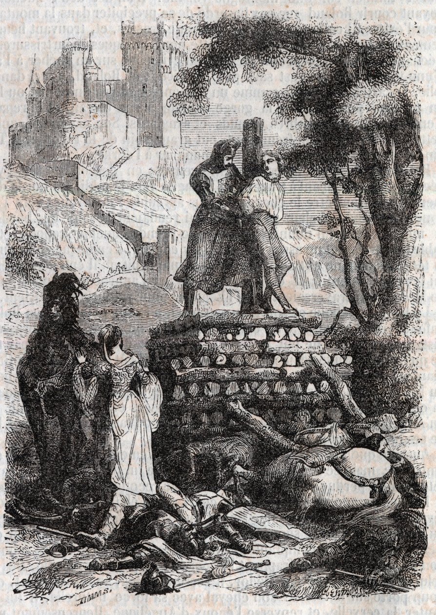 Zerbin على Bucher ، Delivre بواسطة Roland - نقش عام 1851 من "Furious Roland" بواسطة فنان غير معروف