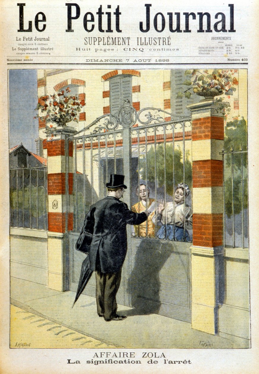 قضية زولا - خدمة الحكم. مجلة Cover Le petit Journal ، 7/8/1898. بواسطة فنان غير معروف