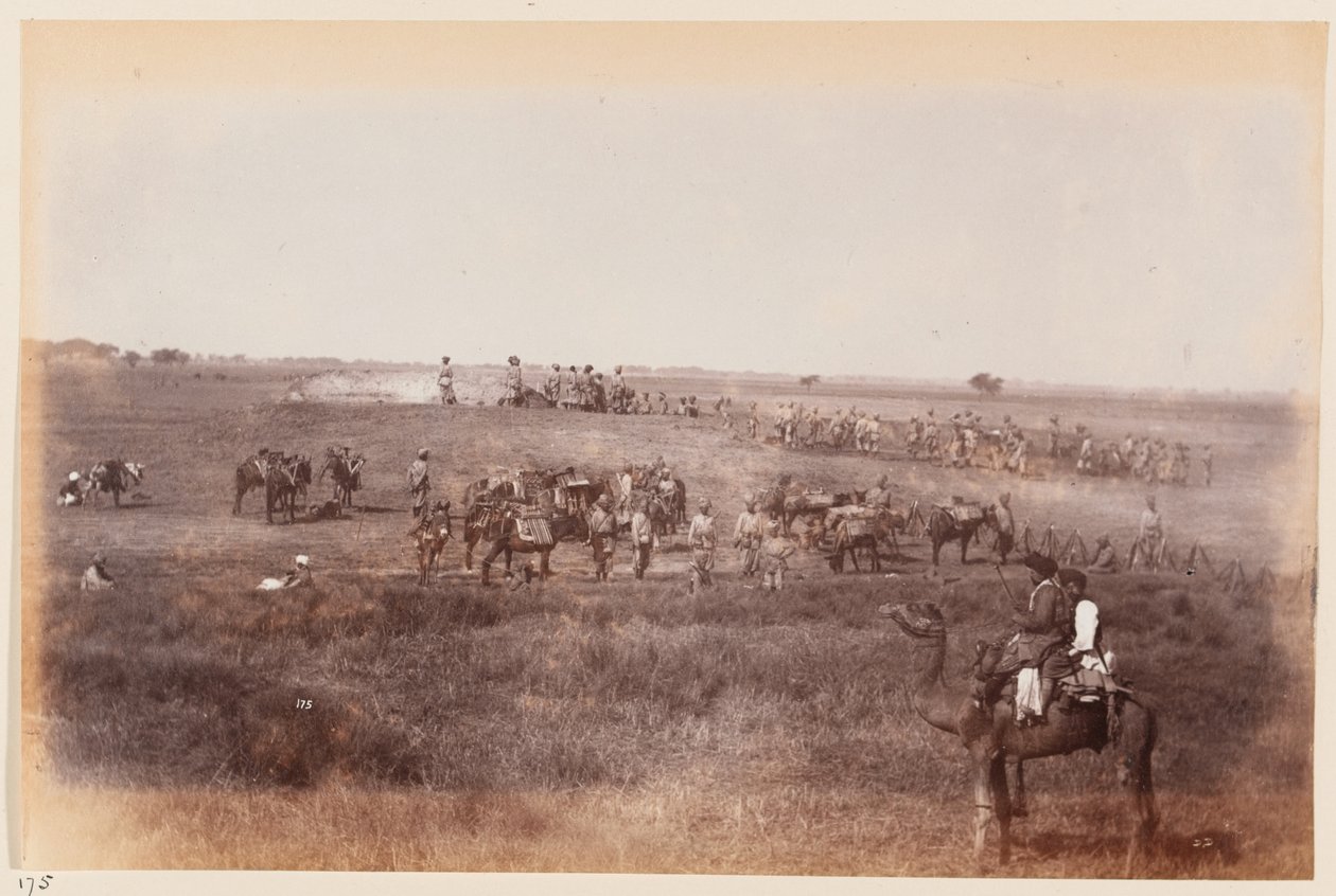 السيفرز وعمال المناجم يصنعون خنادق للمأوى خلال معسكر دلهي للتمرين 1885 بواسطة غير معروف