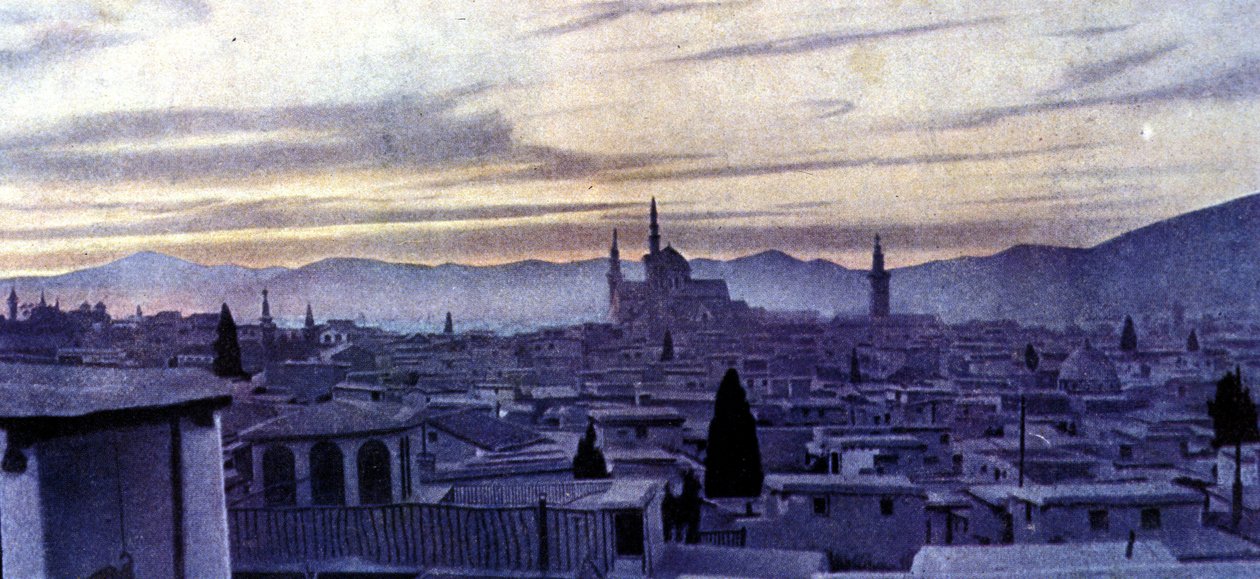 منظر لدمشق (سوريا). أوتكروم بواسطة مصور غير معروف