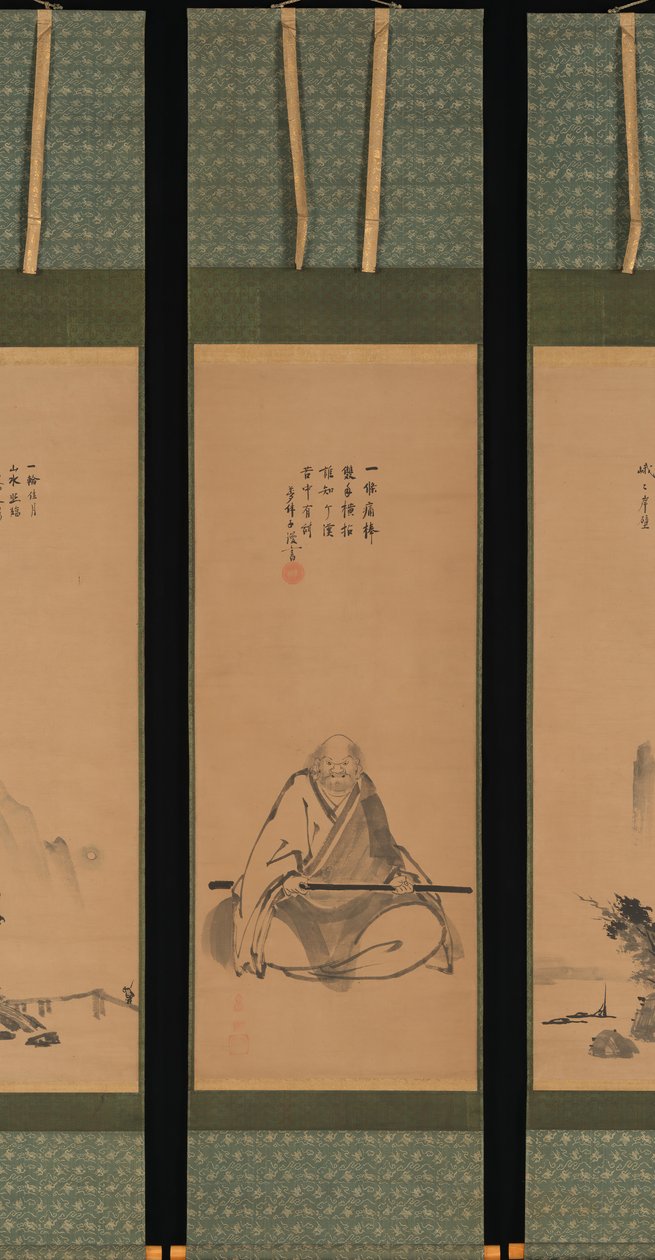 Zen Master مع طاقم التأمل ، والمناظر الطبيعية على الطراز الصيني ، ربما أواخر 1620-1644. بواسطة Unkoku Toeki
