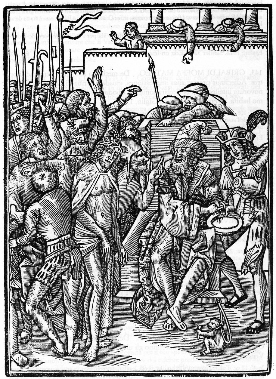 المسيح أمام بيلاطس البنطي (بيلاطيوس البنطي). Xylography of Urs Graf من عام 1514. مجموعة خاصة. ميلان. بواسطة أورس جراف