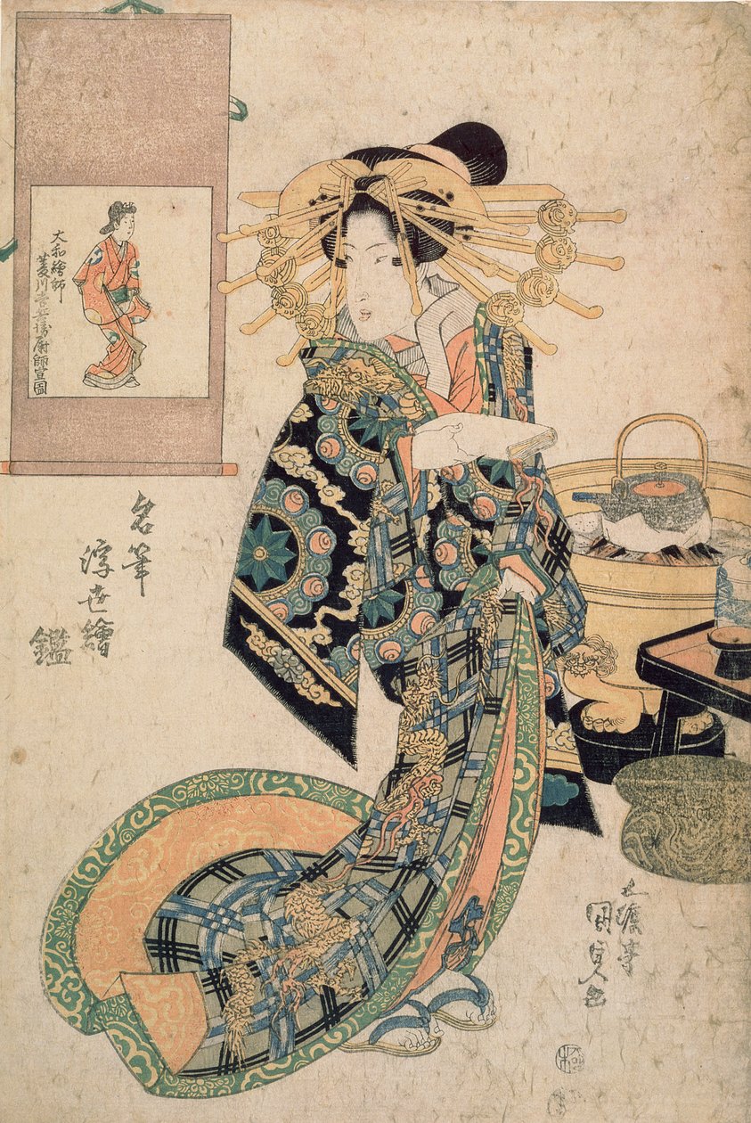 يشبه كورتيسان لوحة رسمها مورونوبو ، من سلسلة "Mirror Brushes of Ukiyo-e" ، c.1830 (طباعة لوحة خشبية ملونة) بواسطة أوتاغاوا كونيسادا