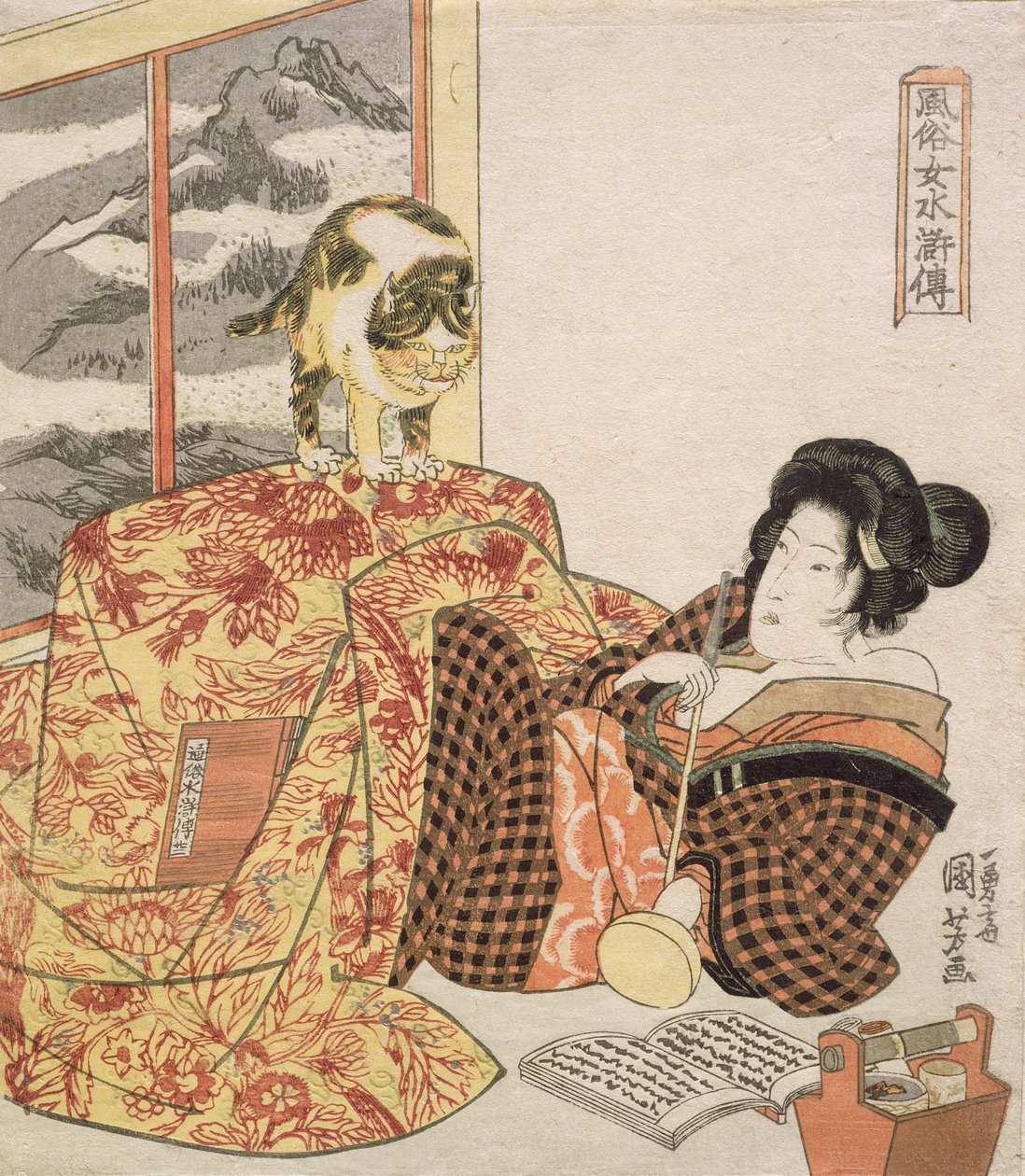 Brazier (Kotatsu) من سلسلة "108 Designs of Women of Women Likened to the Suikoden" ، c.1918-30 (طبعة خشبية) بواسطة Utagawa Kuniyoshi