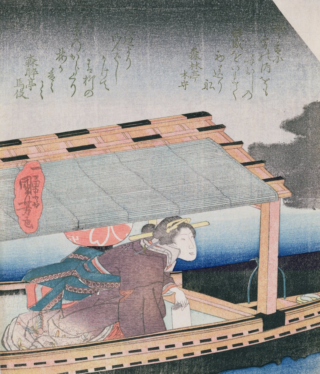 فتاة في قارب في الليل ، 1830 (طباعة لوحة خشبية ملونة) بواسطة Utagawa Kuniyoshi