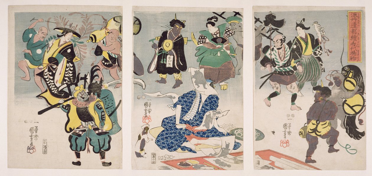 لوحات Otsu-e Comive Alive Triptych ، c.1847-52 (طباعة لوح خشبي) بواسطة Utagawa Kuniyoshi