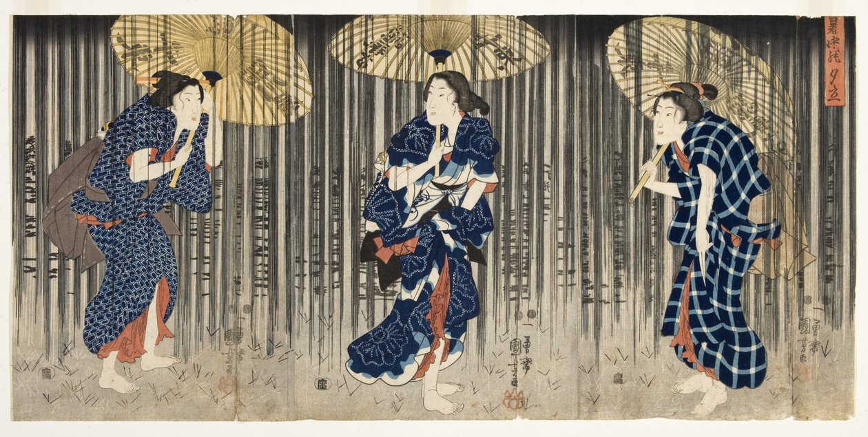 الدش المفاجئ في الصيف ، c.1849-51 (woodblock) بواسطة Utagawa Kuniyoshi