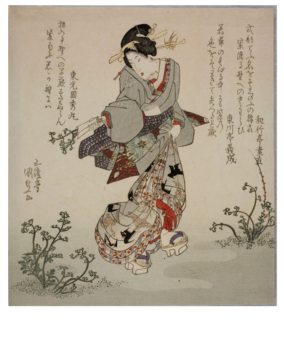 مومس تجمع براعم السرخس، حوالي 1786-1864 (طبعة على ورق مطبوع على الخشب) بواسطة أوتاغاوا (1786-1865) كونيسادا
