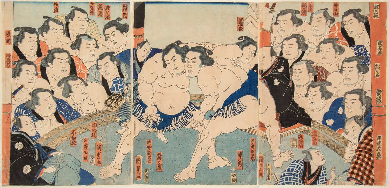 معركة السومو بين Wahigayama و Jimmaru. Kunisada Stamp (Toyokuni III) ، Utagawa (1786-1865) بواسطة أوتاغاوا كونيسادا