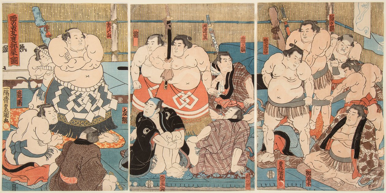 المقاتلين القتاليين Shitaky Beya و Hidenoyama. ختم أوتاغاوا كونيسادا (1786-1865) بواسطة أوتاغاوا كونيسادا