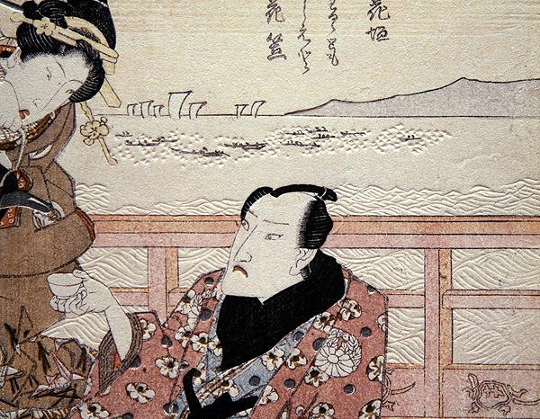تفاصيل Onoe Kikugoro III أثناء تناول الشاي في Shinagawa حوالي عام 1825 (طباعة خشبية ملونة) (انظر أيضًا 282742) بواسطة أوتاغاوا كونيسادا