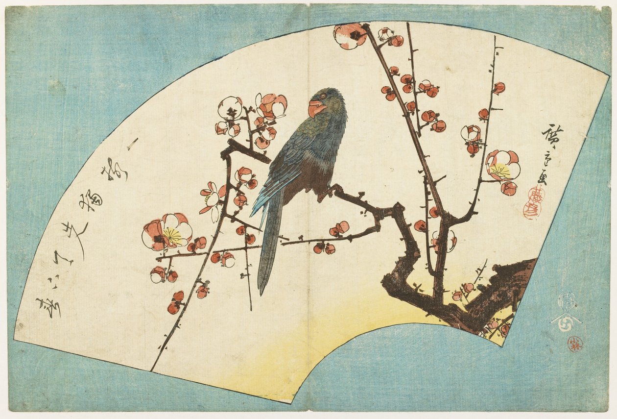 (ببغاء على زهر البرقوق) ، منتصف القرن التاسع عشر بواسطة Utagawa Hiroshige
