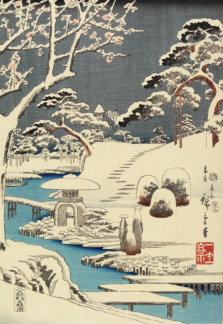 (الحديقة المغطاة بالثلوج) ، ديسمبر 1854 بواسطة Utagawa Hiroshige