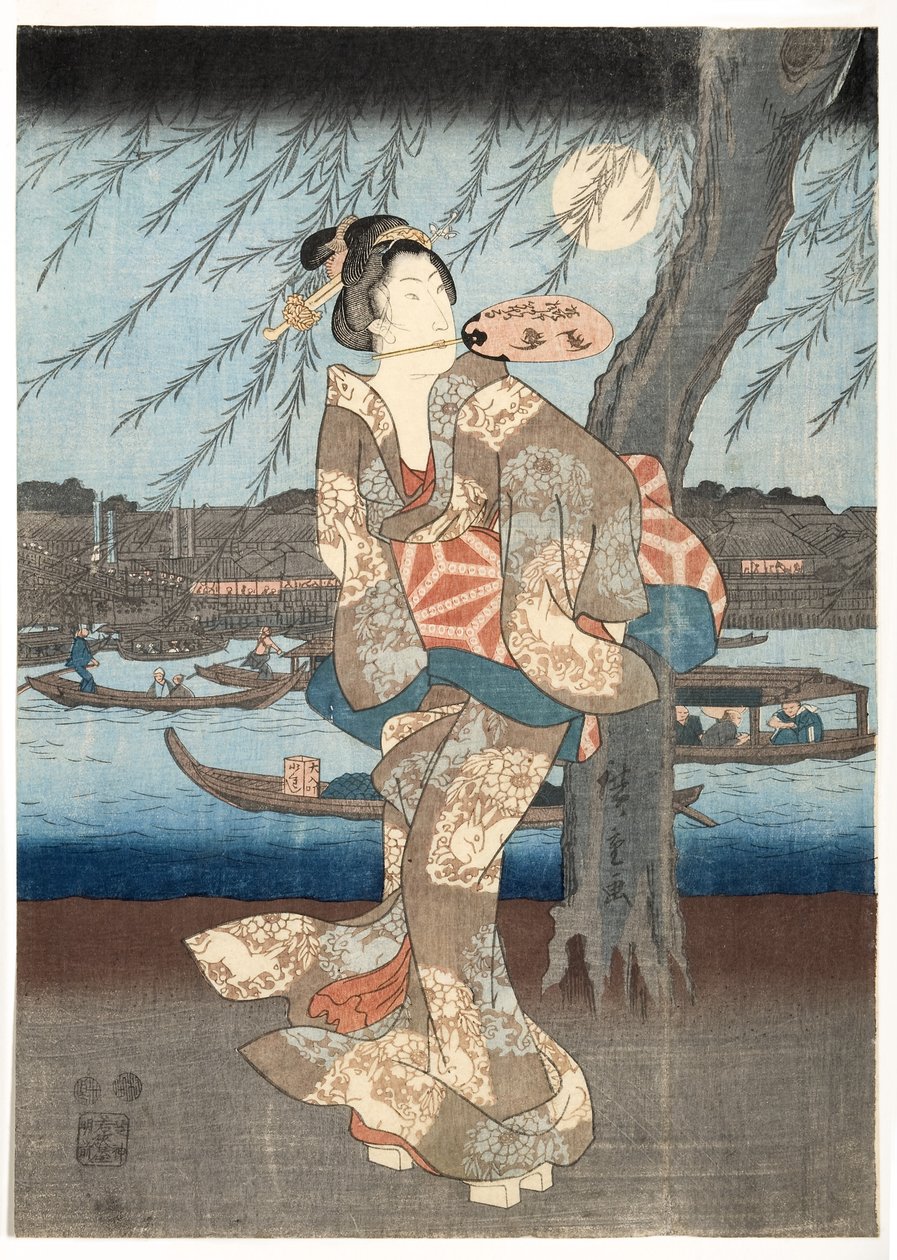 أمسية صيفية باردة في Ryogoku ، 1848-51 (قطعة خشبية) بواسطة Utagawa Hiroshige