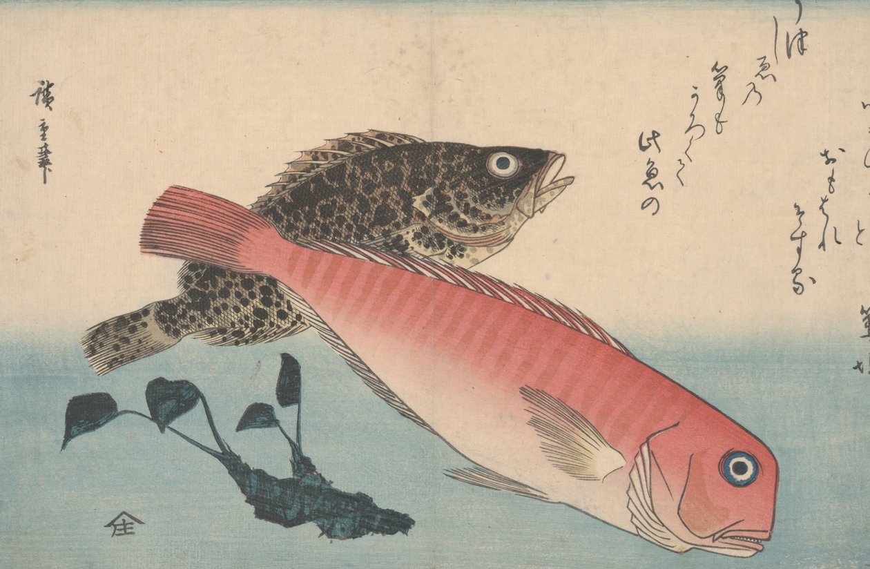 Amadai، Mebaru and Wasabi Root بواسطة Utagawa Hiroshige