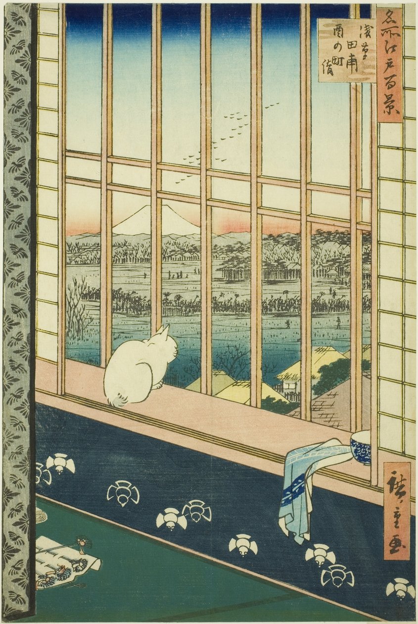 Asakusa Rice Fields and Torinomachi Festival (وضع Asakusa tanbo Torinomachi) ، من سلسلة "مائة منظر مشهور لإيدو (ميشو إيدو هياكي)" بواسطة Utagawa Hiroshige