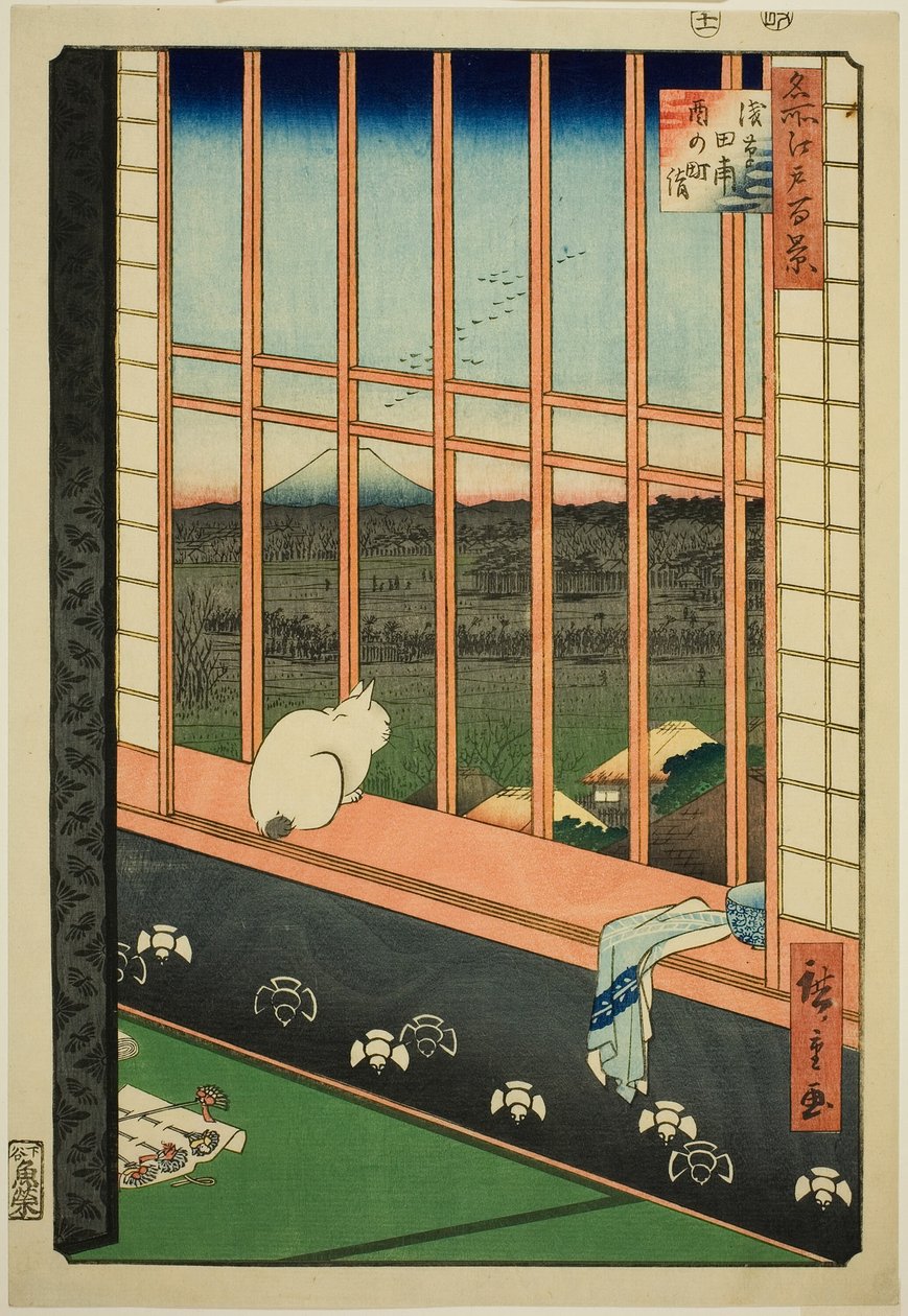 Asakusa Rice Fields and Torinomachi Festival (وضع Asakusa tanbo Torinomachi) ، من سلسلة "مائة منظر مشهور لإيدو (Meisho Edo hyakkei)" بواسطة Utagawa Hiroshige