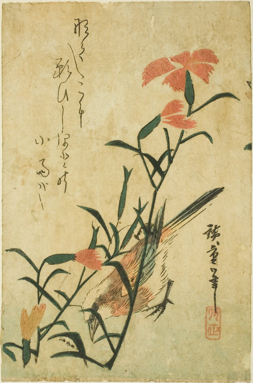الطيور والقرنفل البري بواسطة Utagawa Hiroshige