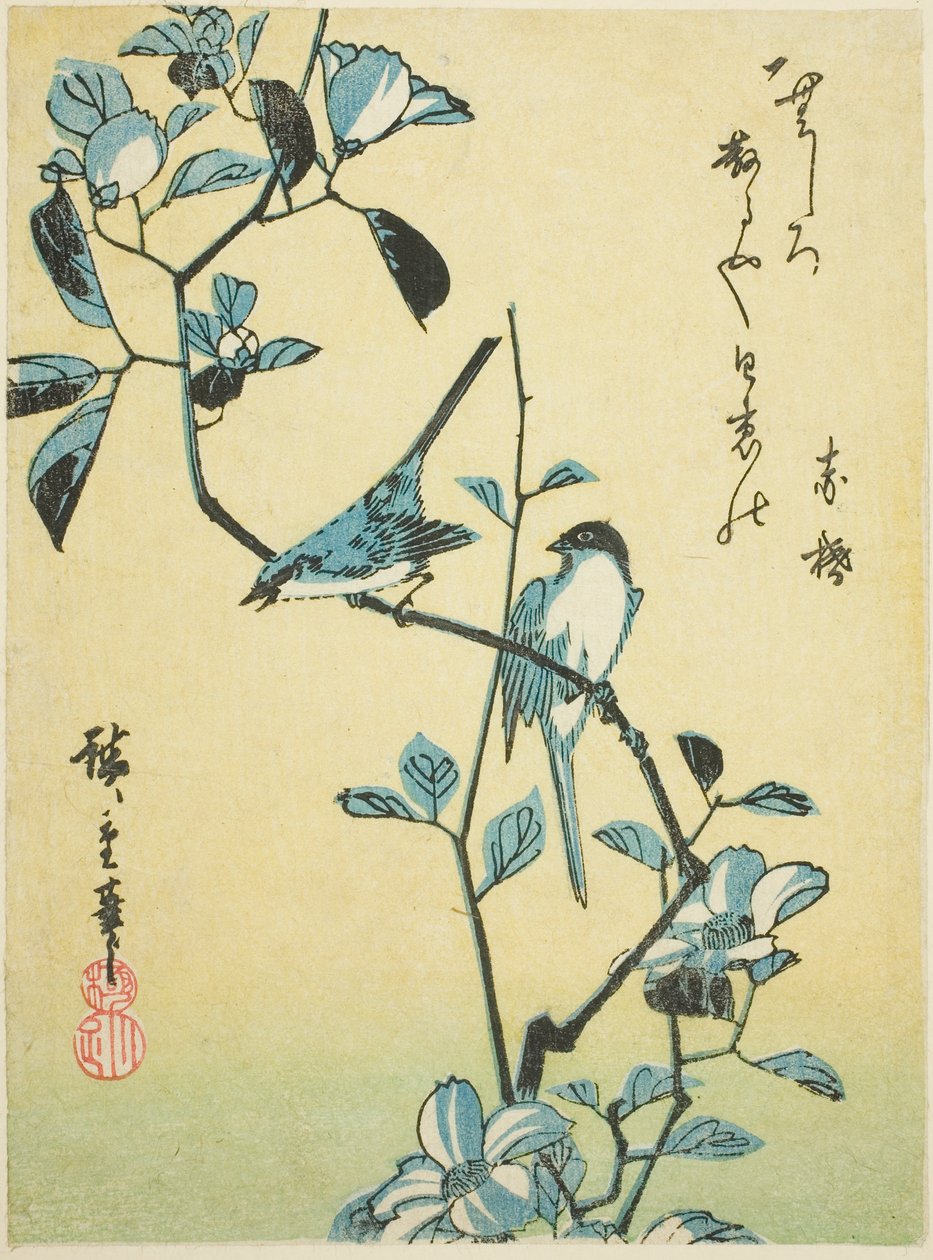 الطيور على فرع الكاميليا بواسطة Utagawa Hiroshige