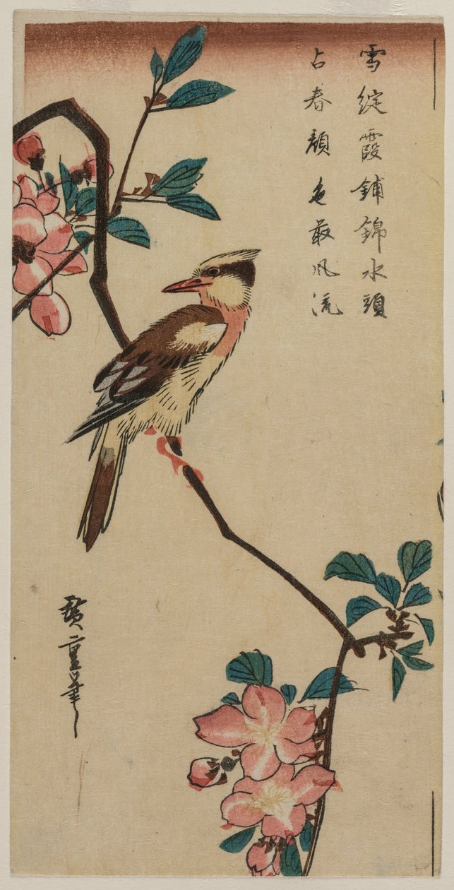 أسود نابيد أوريول (مغرد كوري) في قاعة كرابابل بواسطة Utagawa Hiroshige