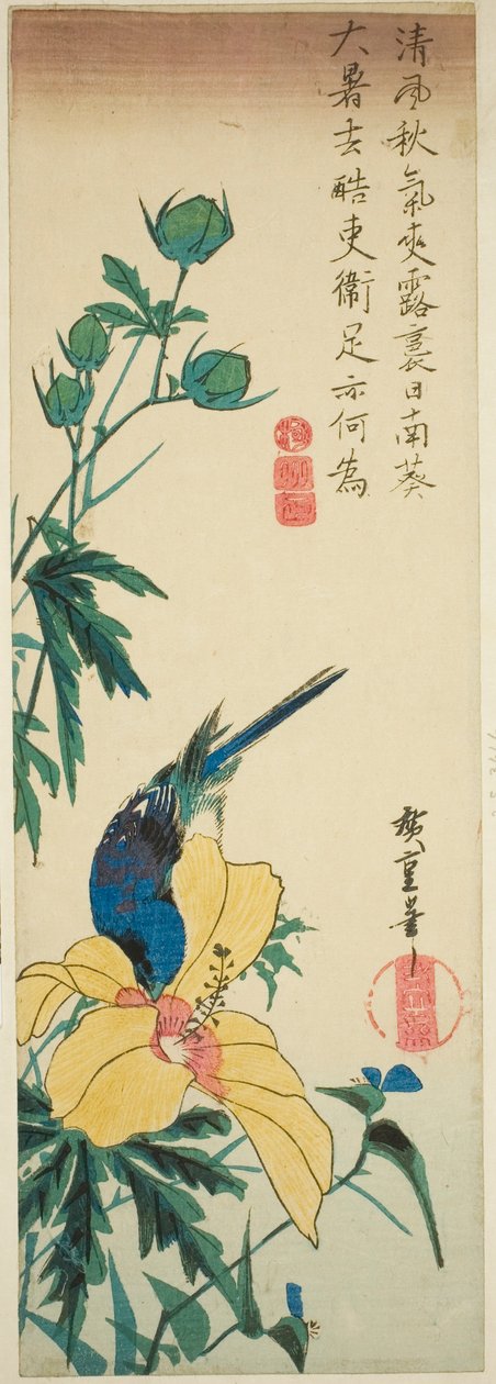 الطائر الأزرق والكركديه بواسطة Utagawa Hiroshige