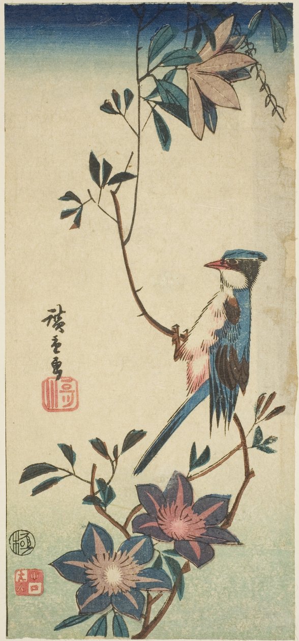 الطائر الأزرق على ياسمين في البر بواسطة Utagawa Hiroshige