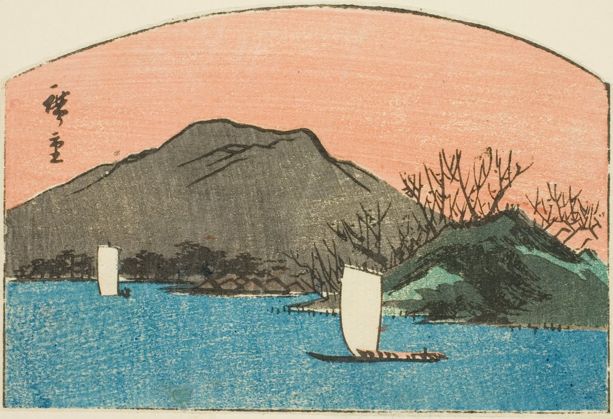 قوارب على بحيرة ، مقطع من طبعة حريمازي غير معنونة بواسطة Utagawa Hiroshige