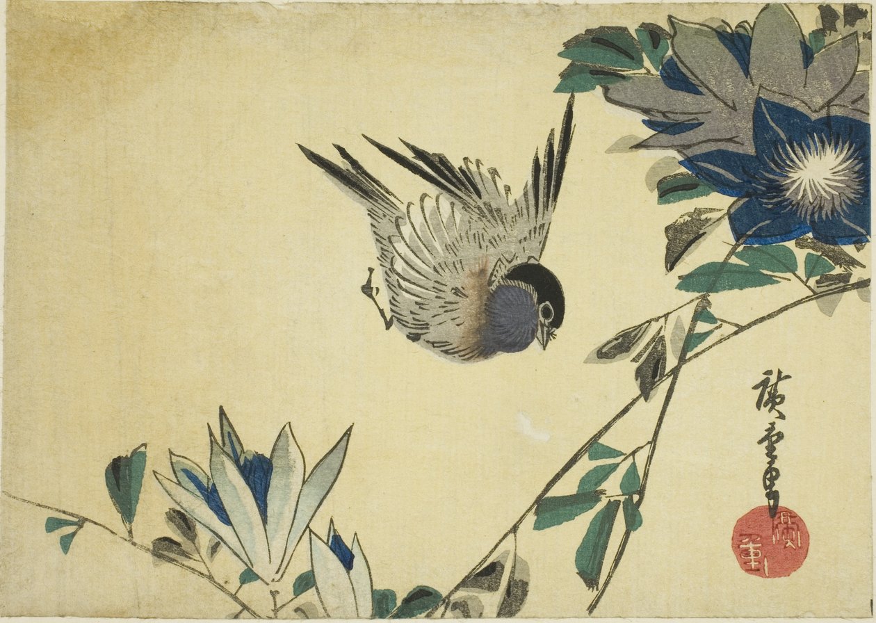 Bullfinch وياسمين في البر بواسطة Utagawa Hiroshige