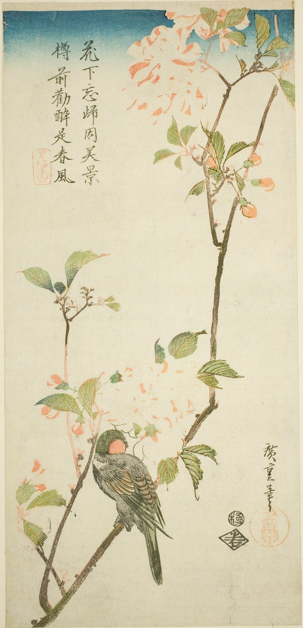 Bullfinch على فرع أرونيا بواسطة Utagawa Hiroshige