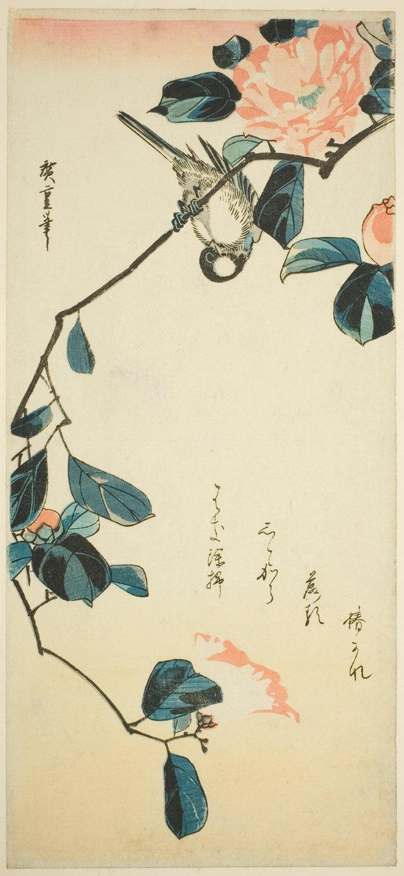 Bullfinch على فرع الكاميليا بواسطة Utagawa Hiroshige