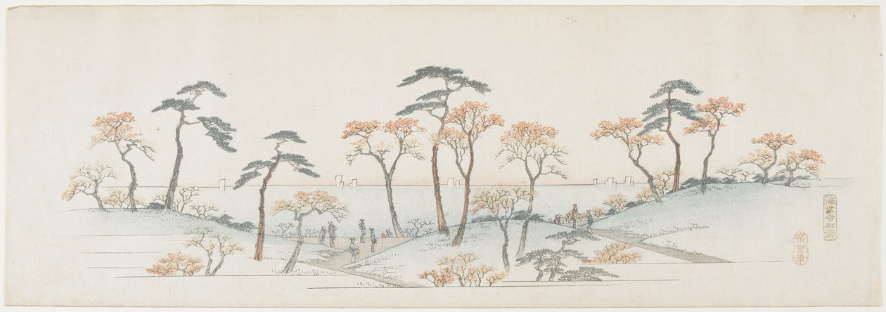 أوراق ملونة في معبد كايانجي ، 1837-1844 بواسطة Utagawa Hiroshige