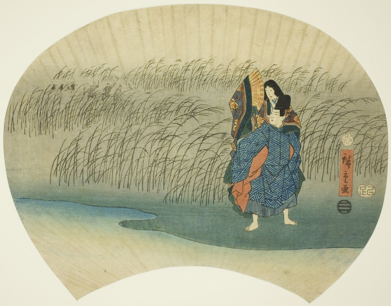 هرب الزوجان من حلقة Akutagawa في حكايات Ise بواسطة Utagawa Hiroshige