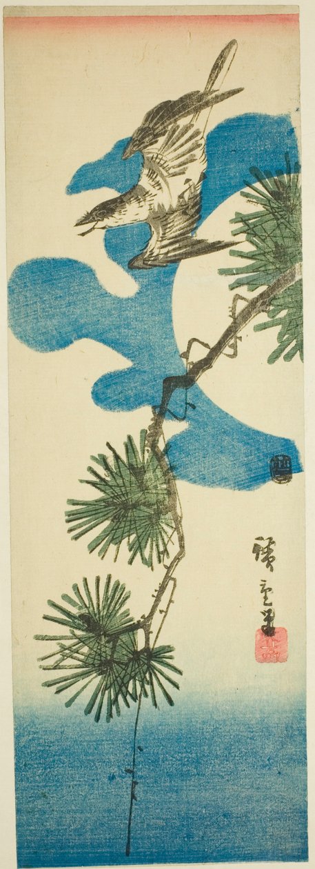 الوقواق ، الصنوبر ، والقمر الكامل بواسطة Utagawa Hiroshige