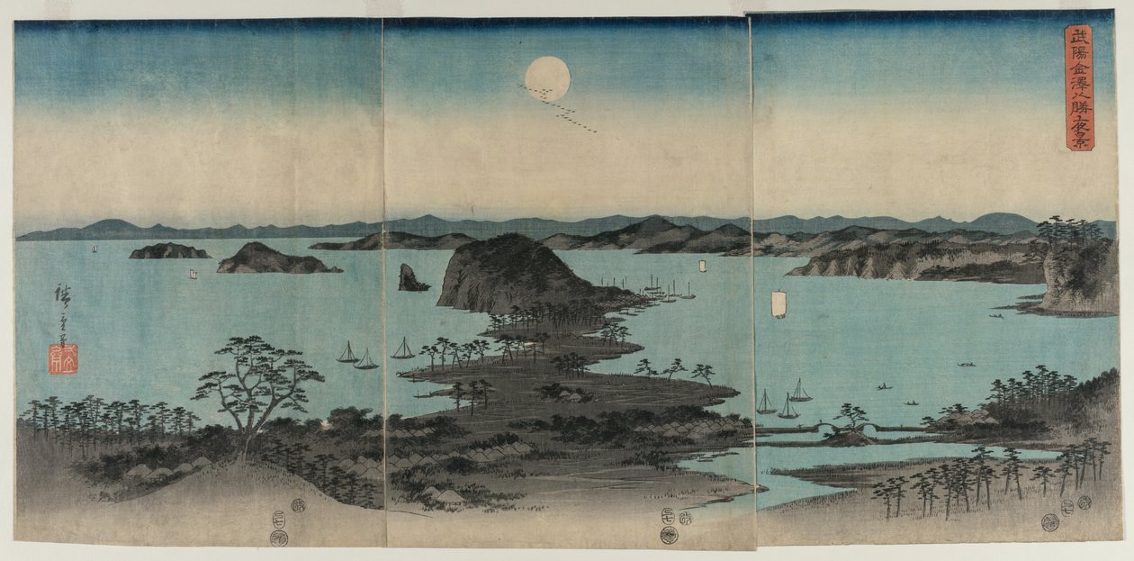 ثمانية مناظر لكانازاوا ليلا ، 1857. بواسطة Utagawa Hiroshige