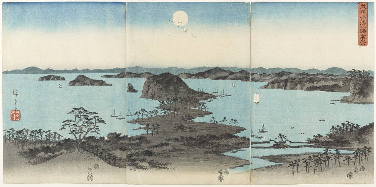 ثماني مناظر لكانازاوا في مقاطعة موساشي ليلاً ، يوليو ١٨٥٧ بواسطة Utagawa Hiroshige