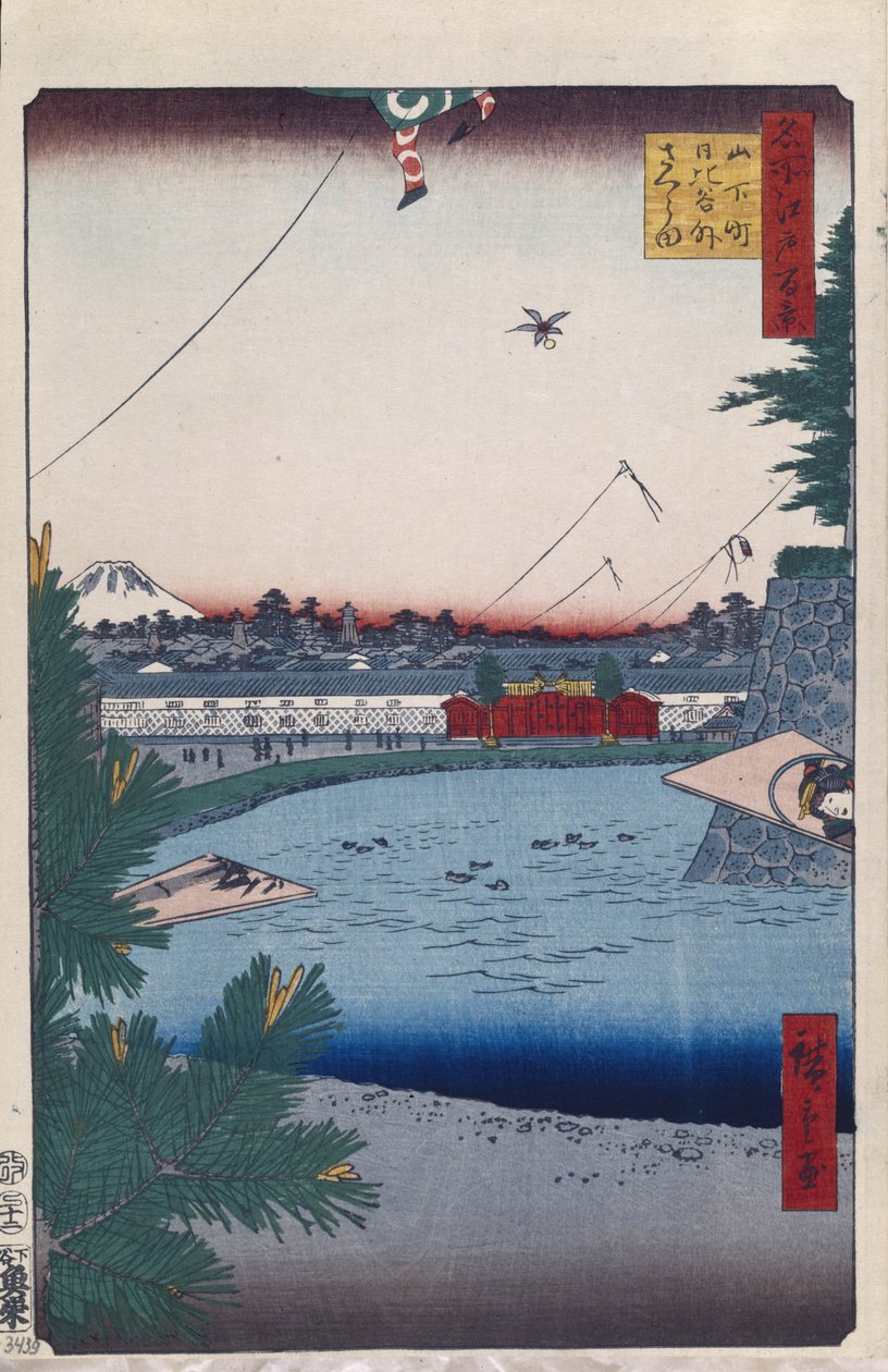 هيبيا وسوتو ساكورادا من Yamashita-cho مائة مشاهدة شهيرة لإيدو ، 1856-1858 بواسطة Utagawa Hiroshige
