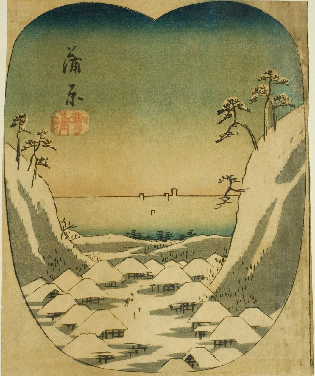 كانبرة ، قسم من الورقة رقم. 4 من سلسلة "القواطع من ثلاث وخمسين محطة (Gojusan tsugi harimaze)" بواسطة Utagawa Hiroshige