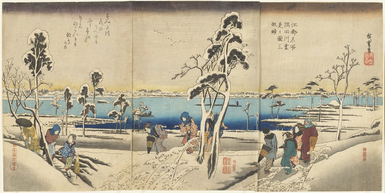 Koto meisho Sumida-gawa yuki-mi no zu san-mai tsuzuki بواسطة Utagawa Hiroshige