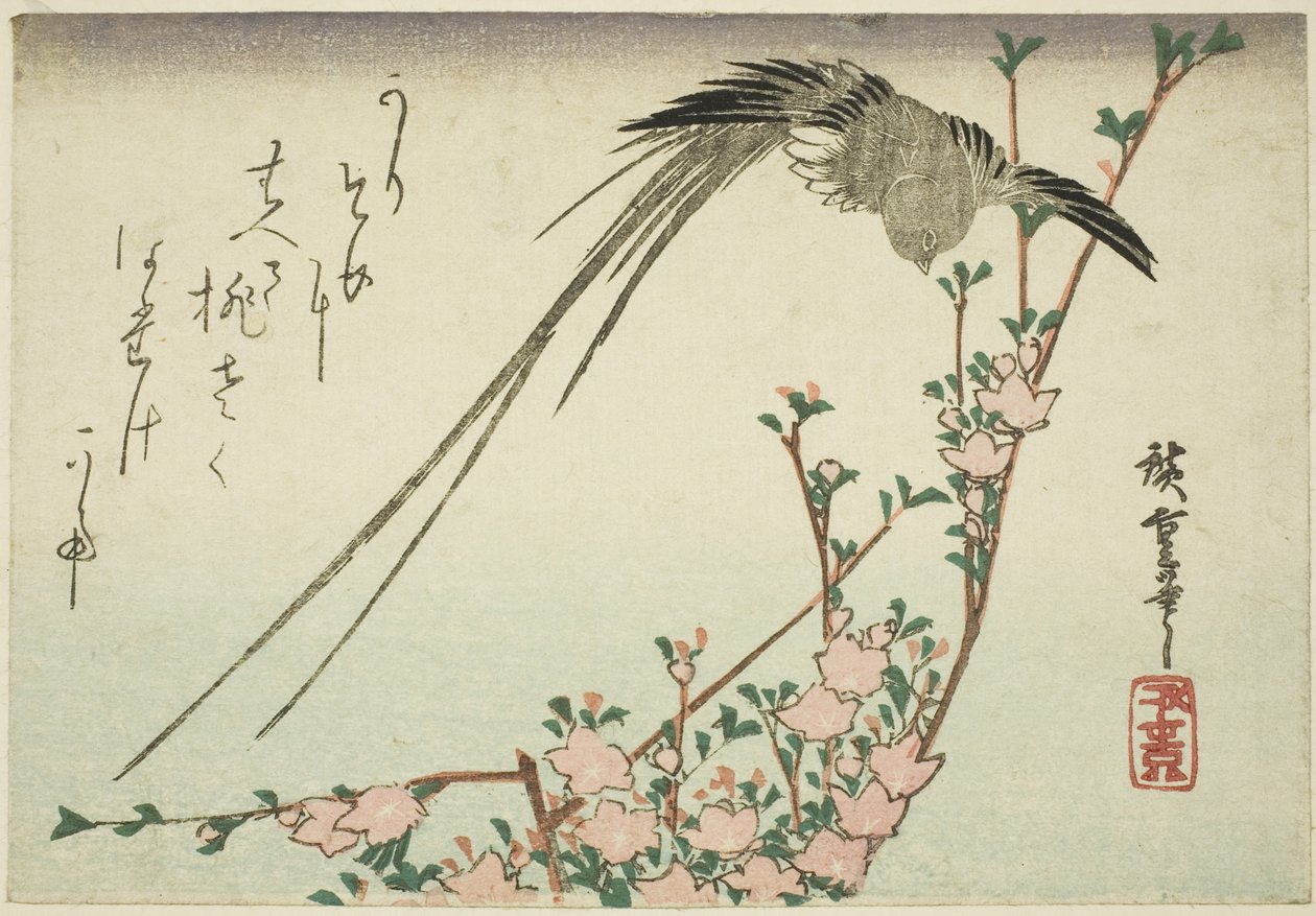 الطيور طويلة الذيل وأزهار الخوخ بواسطة Utagawa Hiroshige