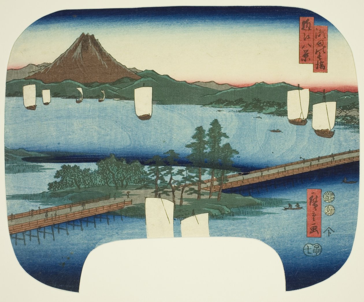 Long Bridge at Seta (Seta no nagahashi) ، من مسلسل "Eight Views of Omi (Omi hakkei)". بواسطة Utagawa Hiroshige