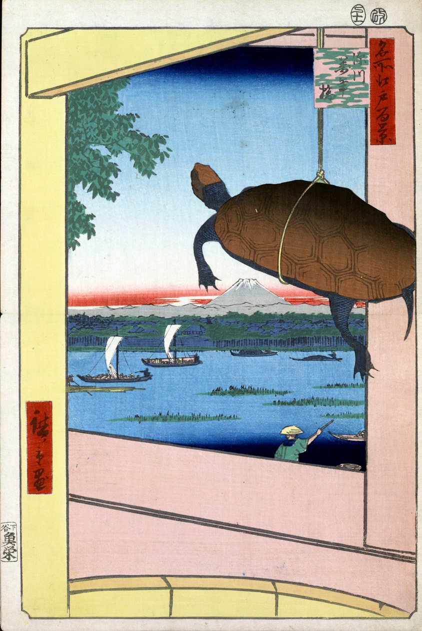 جسر مانين ومنطقة فوكاجاوا مائة منظر مشهور لإيدو ، 1856-1858. بواسطة Utagawa Hiroshige