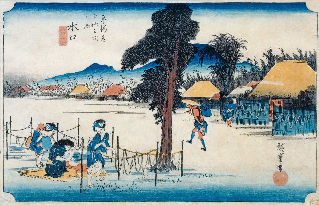 Minakuchi: إنتاج Kampyo الشهير ، من سلسلة "ثلاثة وخمسون محطة على توكايدو" ، 1834-35 (طبعة خشبية ملونة) بواسطة Utagawa Hiroshige
