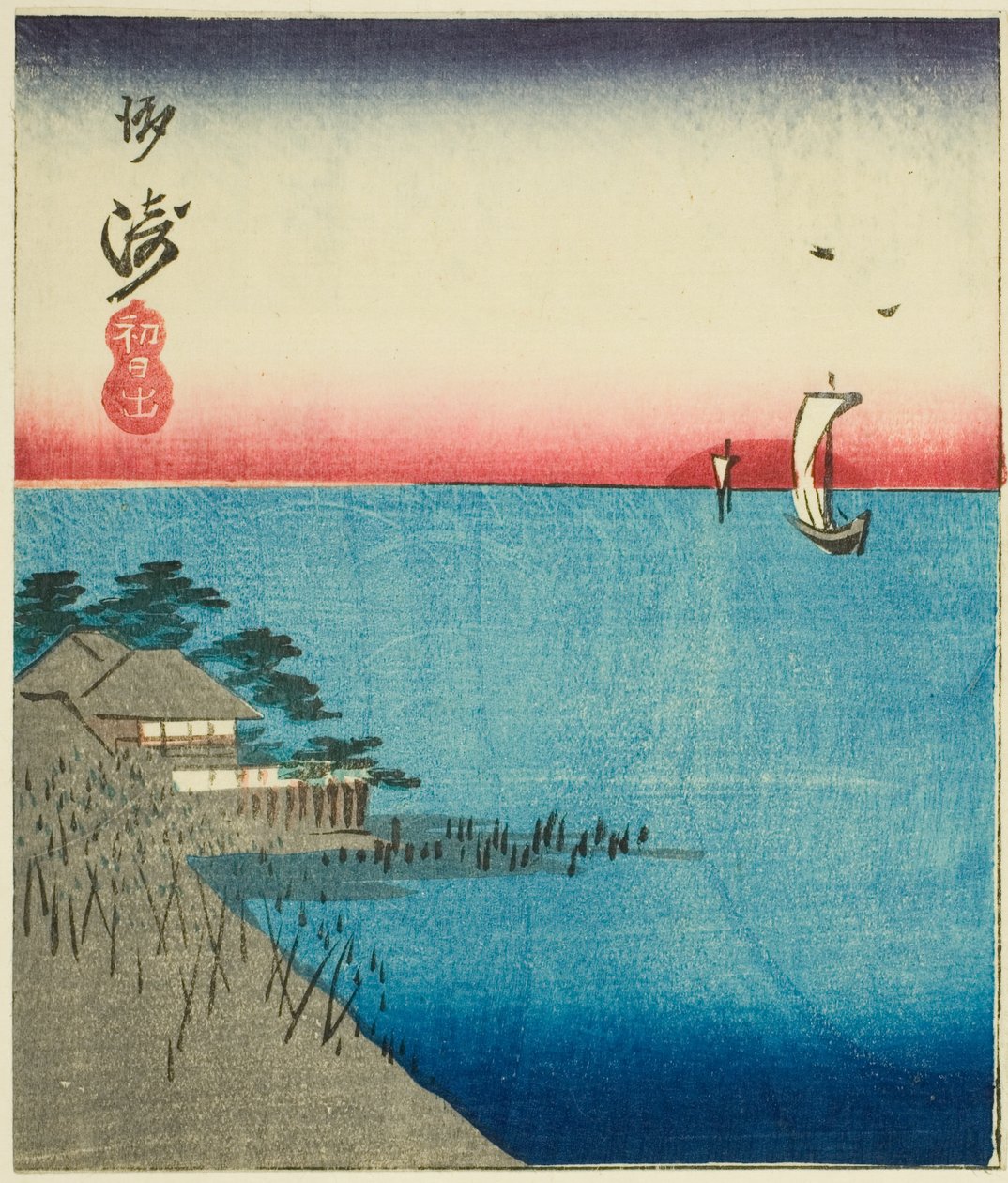Morning Market at Nihon Bridge (Nihonbashi, asaichi), section of a sheet from the series "Cutouts of Famous Places in Edo (Harimaze Koto meisho)" بواسطة Utagawa Hiroshige